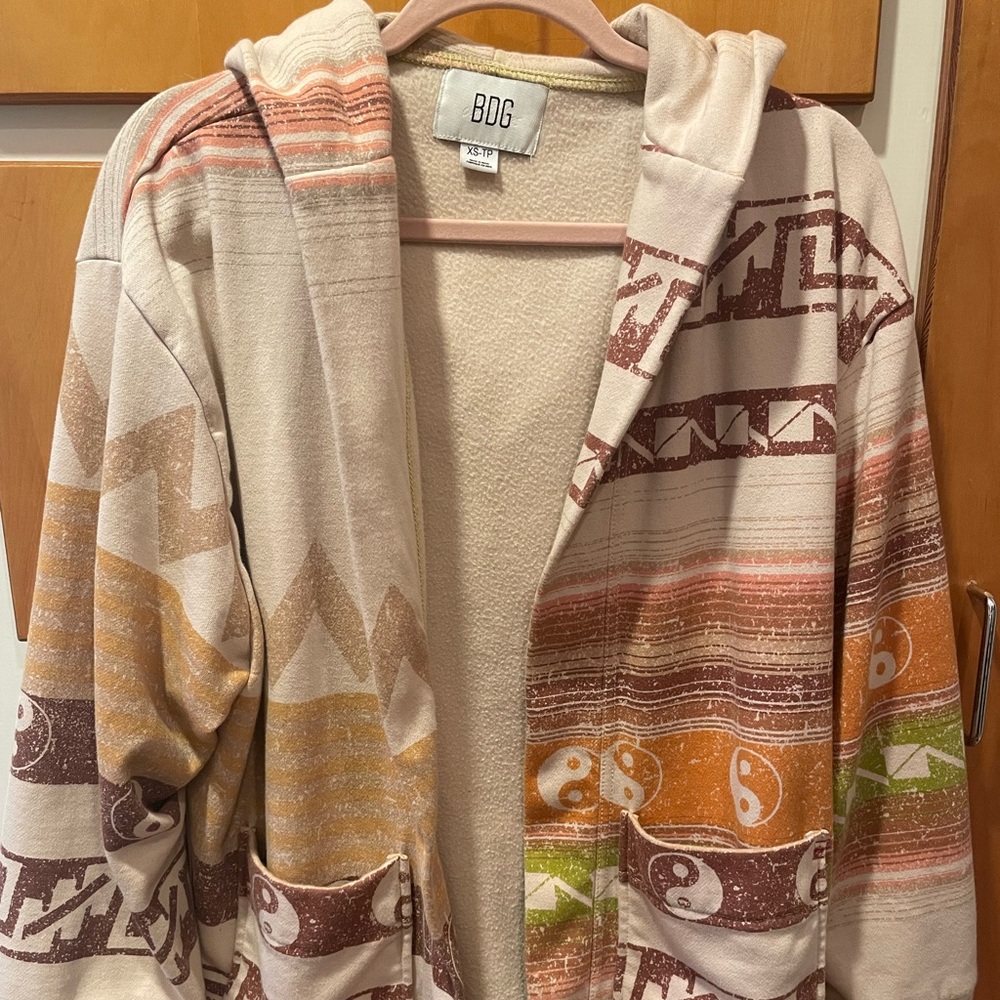 Urban Outfitters BDG Delaney Fleece Cardigan Hoodie Aztec XS